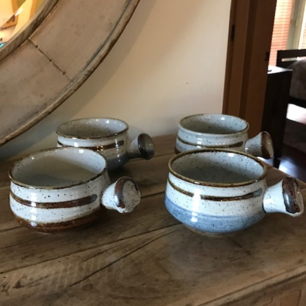 -Vintage Glazed Pottery Stoneware Soup/Chili Crocks Bowls Set of 4